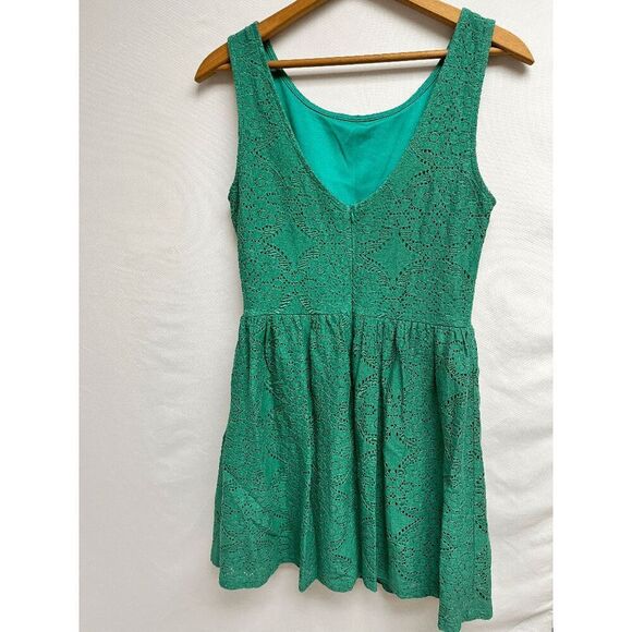 Mystic Womens Sleeveless Line Eyelet Lace Mini A-Line Dress Turquoise Size Small - Picture 2 of 6